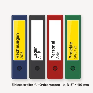 Bedruckte Einlegestreifen in Ordnerrücken